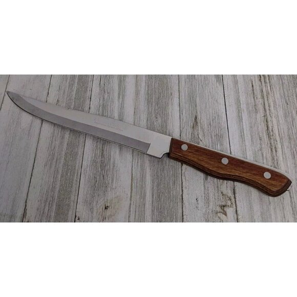 Vintage Maxam Slicing Carving Knife 8" Stainless Blade Wood Handle - Picture 1 of 12